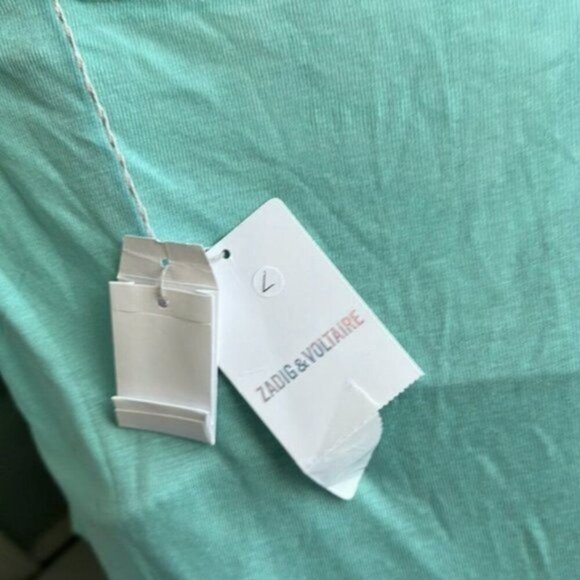 Zadig & Voltaire Tino Turquoise and Silver Foil Tee M - Picture 5 of 7